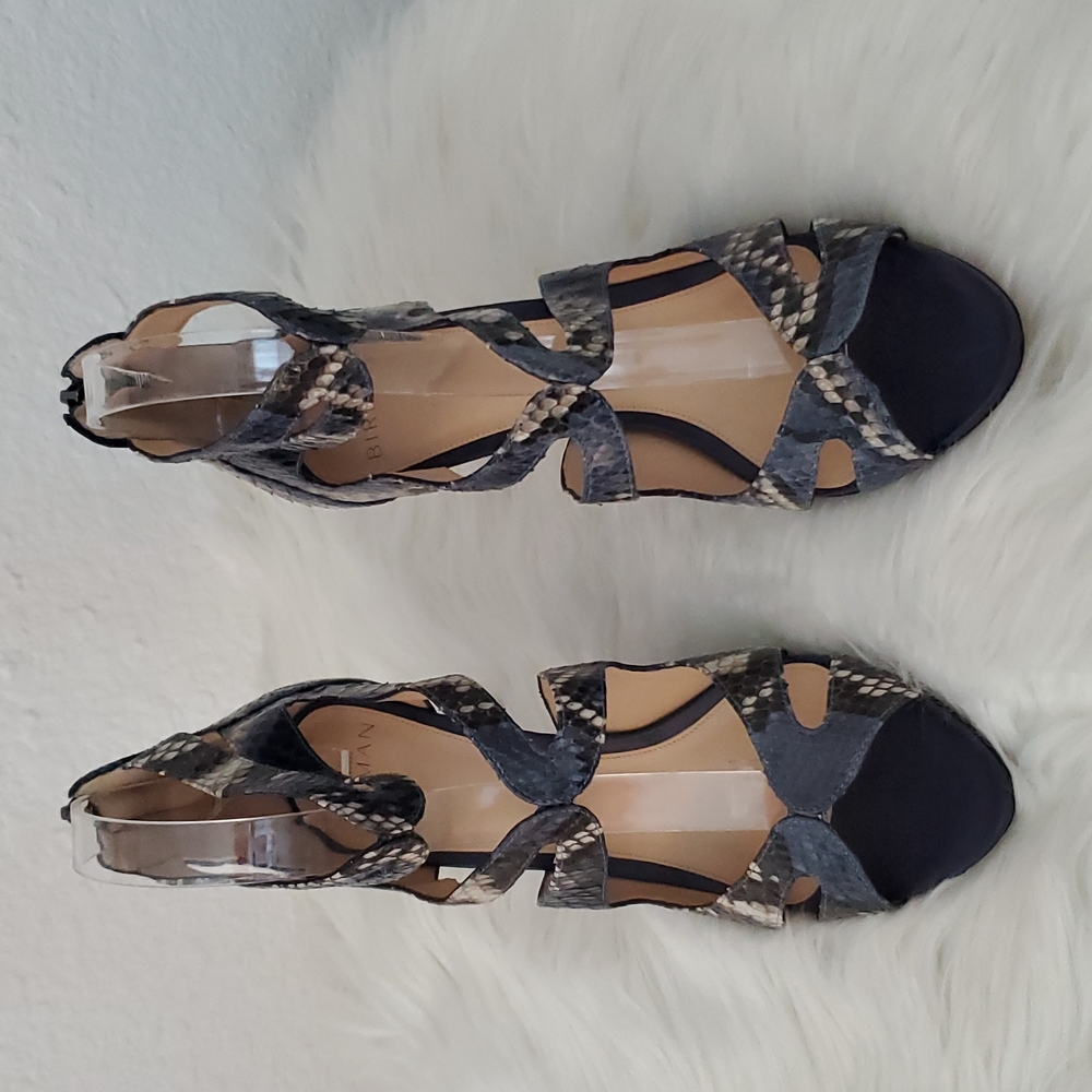 Alexandre Birman blue snakeskin heeled sandals.